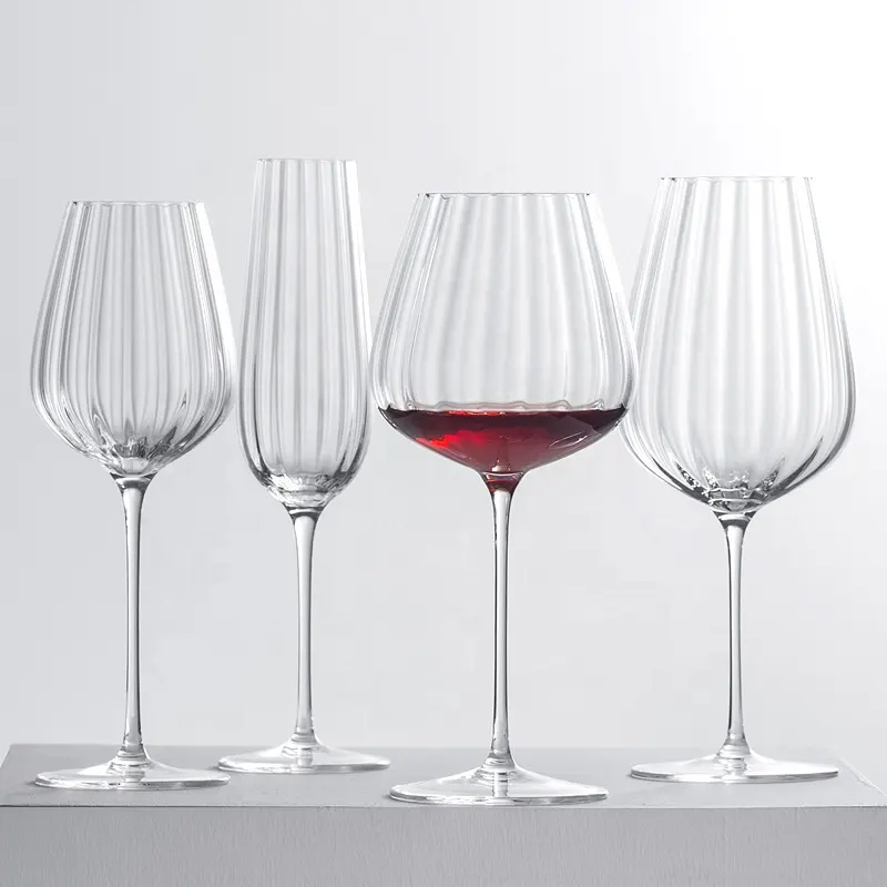 Europe Style Handmade Customized Ripple Crystal Luxury Romantic Red Wine Glasses Ripple Stripe Champagne Flutes White Wine Glass