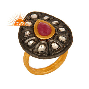 Anillo de Plata de Ley 925 chapado en oro de 18K, anillo de cóctel de piedras preciosas de cuarzo de rubí y cristal, fabricación de joyería fina - Product Image 1