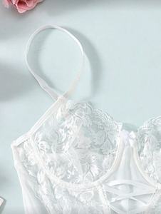 C25006 gaun Babydoll bordir mewah renda seksi transparan gaun pernikahan putih pakaian Lingerie Wanita - Product Image 4