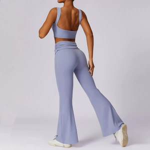 Completo Sportivo da <span class=keywords><strong>Donna</strong></span> 2 Pezzi Solido Primaverile, Traspirante e ad Asciugatura Rapida, per Yoga, Corsa e Fitness, con Design a Schiena Scoperta e Vestibilità <span class=keywords><strong>Aderente</strong></span> - Product Image 1