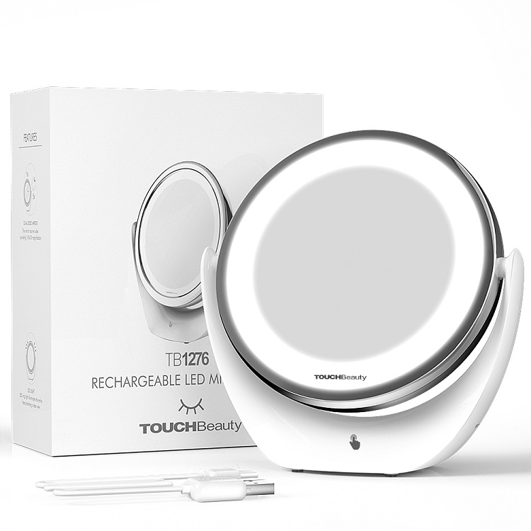 TOUCHBeauty двойное увеличение 1X 5X перезаряжаемое светодиодное зеркало для макияжа настольное косметическое зеркало Двойное боковое вращение на 360 градусов