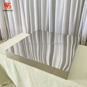 Socle à gâteau moderne en miroir argenté, table de fête de mariage, support à gâteau carré en métal, piédestal - Product Image 6