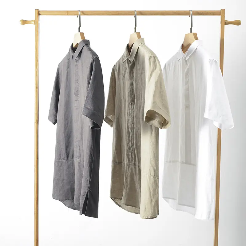 Custom cotton linen short sleeve shirts for men