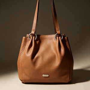 Classic Brown <b>Leather</b> Handbag Ruched Front Design <b>Woven</b> Panel Shoulder <b>Bag</b> For Everyday Use - Product Image 6