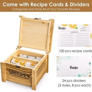 Wooden Square Recipe <b>Box</b> Solid Wood Flip Top Lockable <b>Kitchen</b> Desktop Organizer <b>Storage</b> For Cards And Recipes - Product Image 3