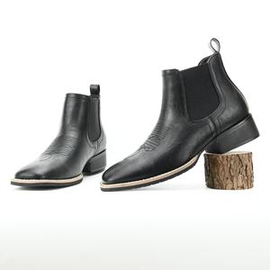 Botas Chelsea Occidentales de Punta Cuadrada Negras para Hombre, Tobilleras, de Cuero Genuino, Suela de Goma, Transpirables, para Todas las Temporadas - Product Image 3