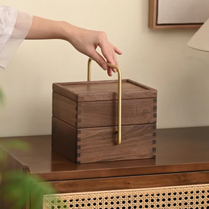 Hai Lớp Màu Đen Óc Chó Hộp Lưu Trữ Với Brass Xử Lý Lỗ Mộng Và Tenon Doanh Rắn Gỗ Phong Cách Cổ Điển Lưu Trữ Trường Hợp OEM Odm - Product Image 2