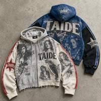 Sweat à capuche en molleton TaiDe OEM ODM 500GSM, imprimé graphique intégral, graffiti chromé, surdimensionné, sur mesure, streetwear pour hommes