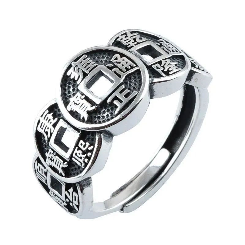 Blues RTS Fashion zinc alloy Five Emperor Coin Opening Ring Vintage Old feng shui Ring for men women ring