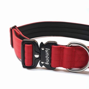 Solid <b>Red</b> Tactical <b>Dog</b> <b>Collars</b> Heavy Duty Nylon Eco-Friendly Soft Lining Padded Large <b>Dogs</b> Custom Logo Metal Ring 20mm width - Product Image 2