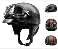 Demi-casque de moto rétro allemand fait à la main en cuir demi-visage à boucle à dégagement rapide lunettes DOT approuvé