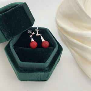 Japanese Korean Style S925 Sterling Silver <b>Drop</b> <b>Earrings</b> <b>Red</b> Pearl Ball Shape Geometric Design Everyday Wear Women's Jewelry - Product Image 1