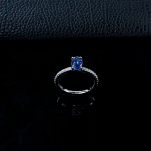 Anillo de Plata de Ley 925 con Zafiro Azul Real de Corte Ovalado Creado en Laboratorio, Joyería Diaria y de Boda para Mujer - Product Image 3