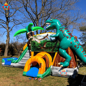 Château gonflable commercial Dino Bounce House et toboggan aquatique combinés, matériau PVC, installation facile, taille 8x4m - Product Image 6