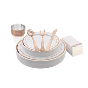 120 Pieces Gold Rim <strong>Dinner</strong> <strong>Set</strong> <strong>Plastic</strong> Dinnerware <strong>Set</strong> for Party or Wedding - Product Image 5