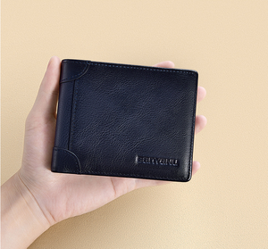 Dompet kulit pria, desain kustom ramping minimalis lipat dua Retro santai - Product Image 3