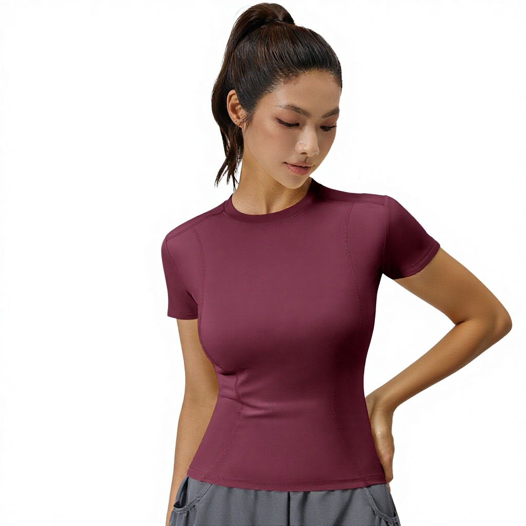 Breathable Thin Sports Tight Yoga Short-Sleeve Solid Color Polyester Spandex Women's Running Fitness T-Shirt Pull-On Packaged