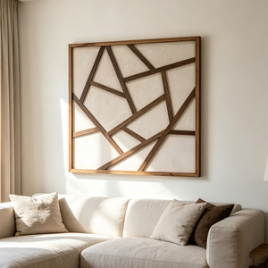 Arte de Pared en Lienzo con Textura de Madera Geométrica, Obra de Arte Contemporánea Abstracta, Estilo Moderno Wabi Sabi, Hecho a Mano, Enmarcado - Product Image 2