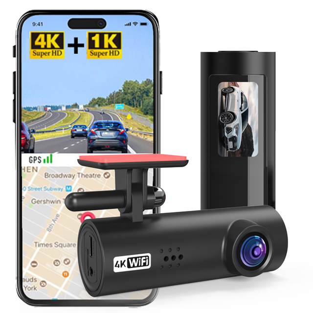 4K WIFI Dual DashCam With IPS 1.47" Screen GPS Night Vision Loop Recording Car DVR Support GPS Location G-sensor Free APP DVR