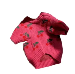 Populer hewan peliharaan baru Cherry pola pullover Sweater anak anjing desainer dua kaki pakaian anjing Musim Semi dan musim gugur mode persediaan hewan peliharaan