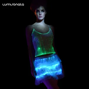 时尚女士 LED 背心高性能服装闪亮派对衬衫与光纤面料