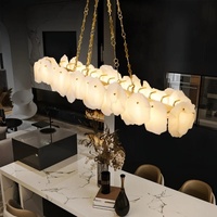 Lustre Suspendu Long en Albâtre et Cuivre, Élégant, pour Restaurant, Salon, Maison, Villa, Hall d'Entrée – Style Moderne et Luxueux