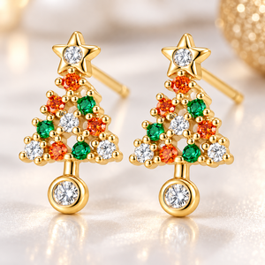 Orecchini a perno piccoli a forma di albero di Natale da donna, design a stella colorata per le feste, accessori regalo per uso quotidiano e feste - Product Image 4