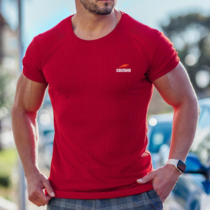 T-shirt da uomo personalizzata estiva casual sportiva fitness tempo libero in jersey tinta unita con girocollo elasticizzato a manica corta vestibilità aderente - Product Image 4