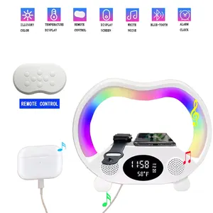 Factory Wholesale 2024 6 In 1 Mini G Lamp Speaker RGB LED Alarm Clock Charger Night Light G Speaker For Bed Room Living Room