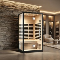 Sauna infrarouge compact en bois de pruche avec porte vitrée, cadre noir mat, infrarouge lointain, 1200x1000x2000mm, directement de l'usine