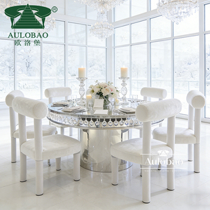 Luxurious Silver Stainless Steel Glass Top Round Wedding <b>Dining</b> <b>Table</b> - Product Image 4