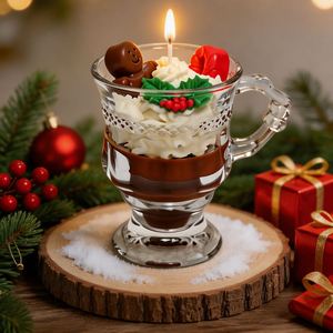 Bougie artisanale en cire de soja en forme de tasse 3D, parfum crème de cacao, dans un récipient en verre, cadeau de Noël créatif, décoration pour la maison - Product Image 1