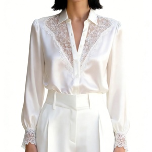 Blusa de Manga Larga con Encaje para Mujer - Camisa Casual con Cuello en V y Botones al Frente - Product Image 2