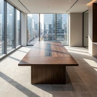 Table de réunion avec hub de câbles central, bureau de direction double utilisateur en panneau de particules E1, mobilier de salle de réunion moderne