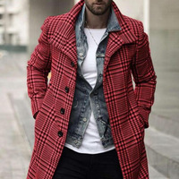 Manteau d'hiver tendance pour homme, vêtement chaud, veste longue boutonnée, cardigan à imprimé écossais, mélange de tissus, coupe ample et oversize pour homme