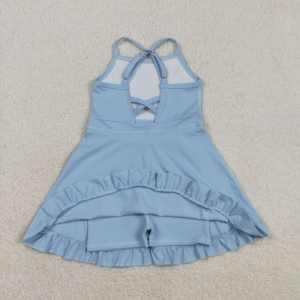 S0713 rts Robe de yoga sans manches pour bébé fille, bleu clair uni, imprimé, vente en gros, ensemble de bain - Product Image 2