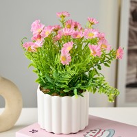 Tanaman Daisy Buatan dalam Pot, Rangkaian Bunga Chamomile Palsu, Pot Putih, Bunga Mini Palsu untuk Dekorasi Rumah dan Kantor
