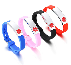 Stainless Steel Engraved Plate Bar Watchband Bracelet Adjustable Silicone Medical Alert ID Wrist <strong>Bands</strong> Rubber Bracelet