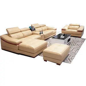 beige sectional customizable Modern Genuine leather sofa lounge sofa leather sofa Wholesale 30% Off Fashion bedroom furniture