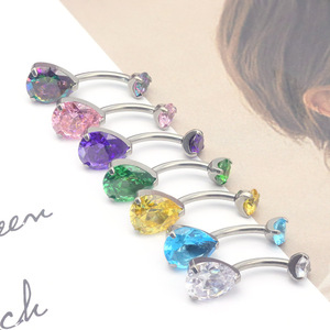Anneau de nombril en titane en forme de goutte d'eau avec serti à griffes, bijou de nombril pour femme, cadeau, ornement de piercing en forme de U - Product Image 4