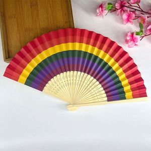 21 cm Rainbow Women's Bamboo Hand Fan for Weddings and Parties - Product Image 3