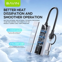 BAVIN Otg53 paduan Aluminium TPE 4 Port USB3.0 LAN RJ45 jaringan 1000mbps Data Hub Gigabit Ethernet Adapter untuk Laptop tablet