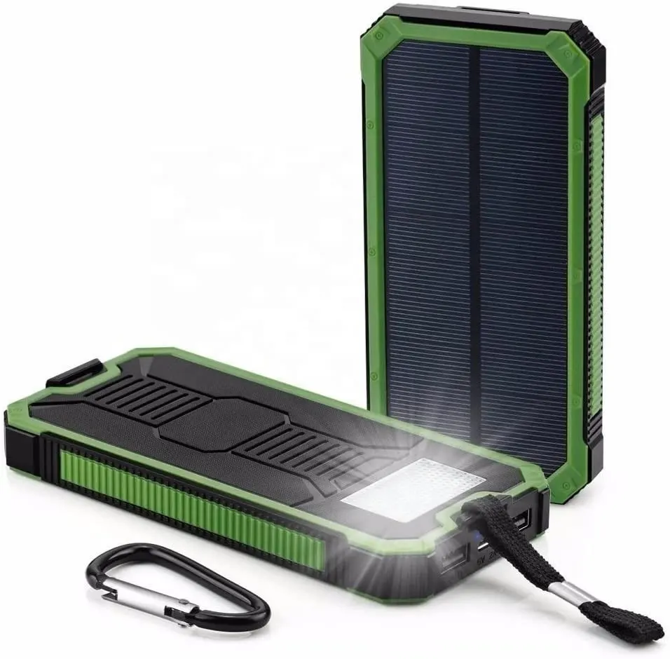 Carregador solar portátil de 20000mah e dupla entrada usb, carregador de bateria externo com lanterna