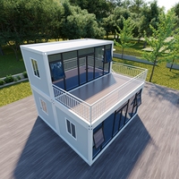 Maison préfabriquée moderne en conteneur de 20 pieds avec mur-rideau en verre, aménagement personnalisé pour bureau, villa ou usage en station balnéaire