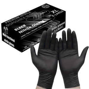 Boîte de 50 paires de gants <span class=keywords><strong>en</strong></span> nitrile jetables noirs sans latex, 5 mil, <span class=keywords><strong>EN</strong></span> ISO 374, bouts des doigts texturés, sans silicone, sans poudre - Product Image 1