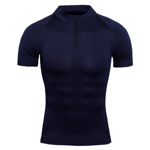 Customizable Logo Men's Sporty Gym Compression Exercise Shirts Breathable Quick-Drying Short Sleeve Mock Turtleneck for Summer - Product Image 6