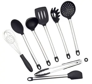 Ustensiles de cuisine de qualité alimentaire, 8 pièces, ensemble d'ustensiles en Silicone, poignée en acier inoxydable, ustensiles de cuisson Durable, spatule incluse