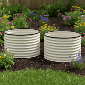 Set di 2 fioriere in metallo bianco crema, aiuole rialzate con bordo di sicurezza, accessori da giardino - Product Image 2