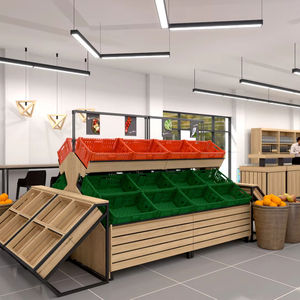 Expositor de Frutas y Verduras de Madera Ecológico, Resistente y Móvil para Tiendas de Comestibles Australianas - Product Image 1