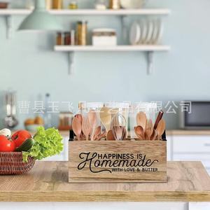 Caja de Cubiertos de Madera Maciza Vintage, Organizador de Cuchillos y Tenedores con Múltiples Compartimentos, Caja de Almacenamiento para Cocina con Diseño de Amor y Mantequilla - Product Image 2